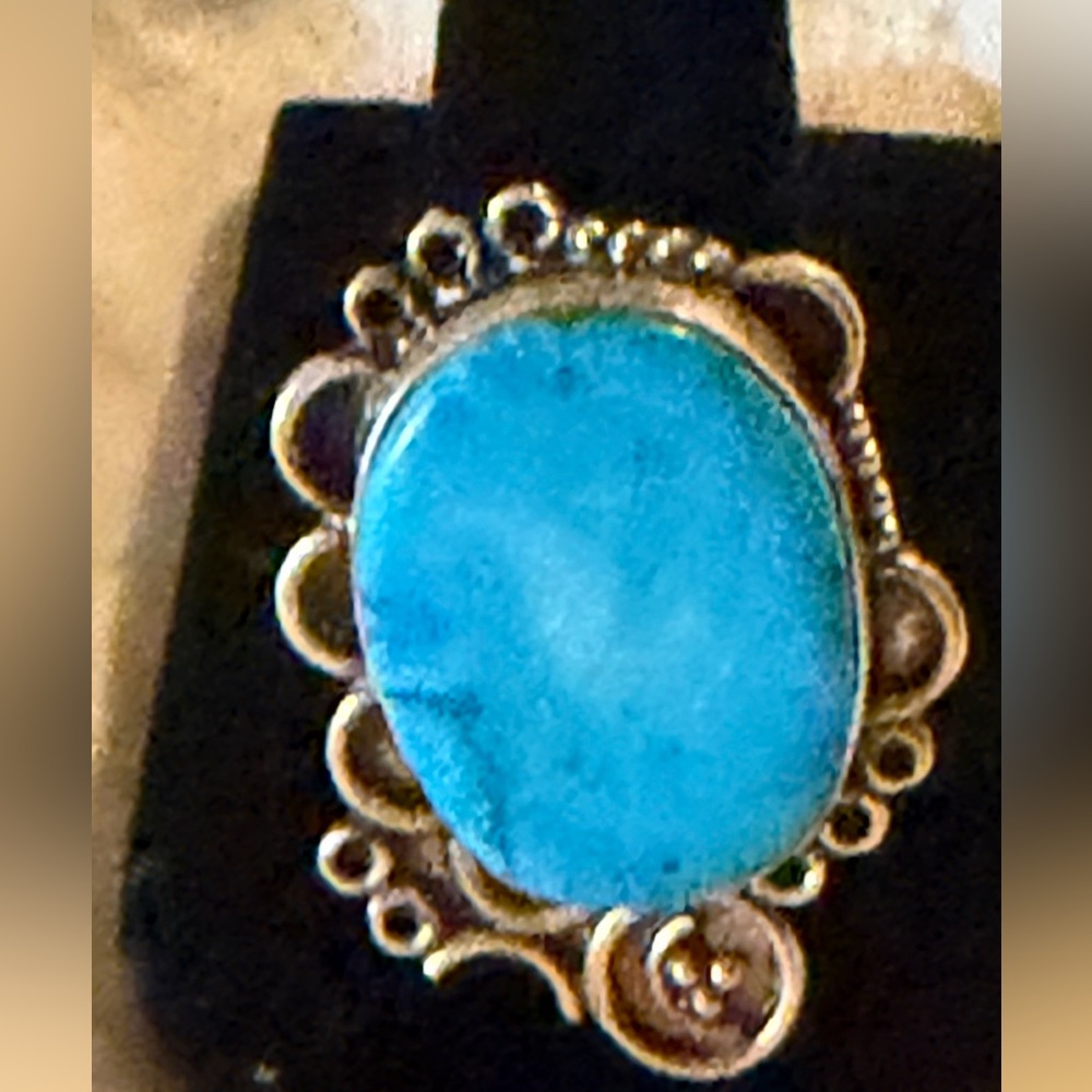 Turquoise .925 stamped Oval Stone Silver-Accent Ring - Blue